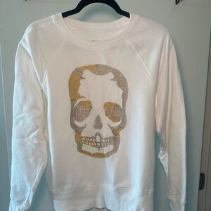 ZADIG & VOLTAIRE Upper Camo Skull Strass Cream/white Crewneck Sparkly Skull S